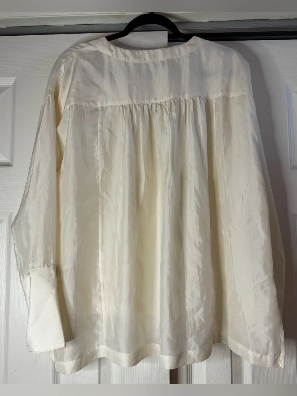 Free People Cream Silk Button-Up Oversized Blouse - Size S